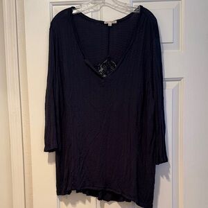 Love on a Hanger Navy Blouse with Lace Detail